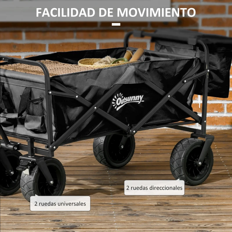 Outsunny Carro Plegable con Bolsa Térmica Desmontable Longitud y Ángulo del Mango Ajustables y Bolsa de Transporte Negro