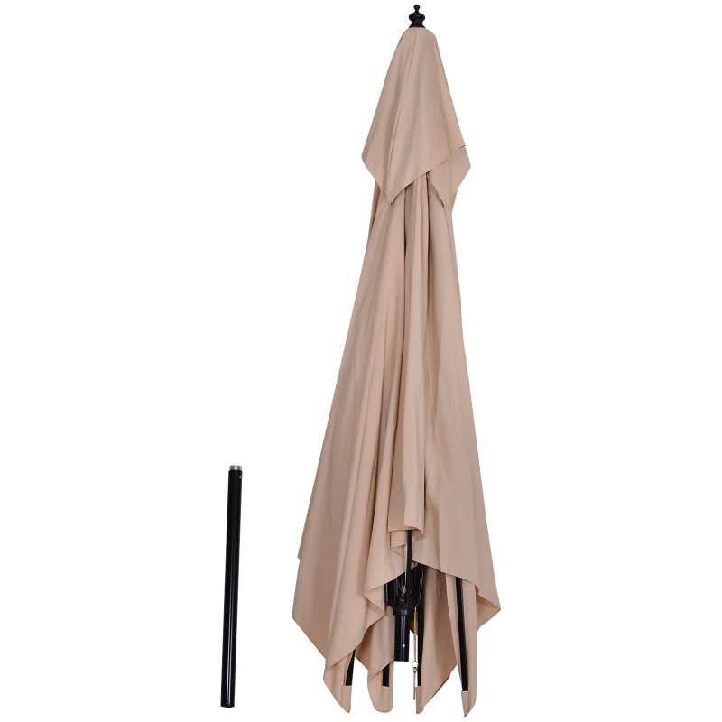 Outsunny Parasol de Jardín de Metal 3x3x3 m con Doble Techo Impermeable y Manivela para Terraza Balcón Exterior Beige