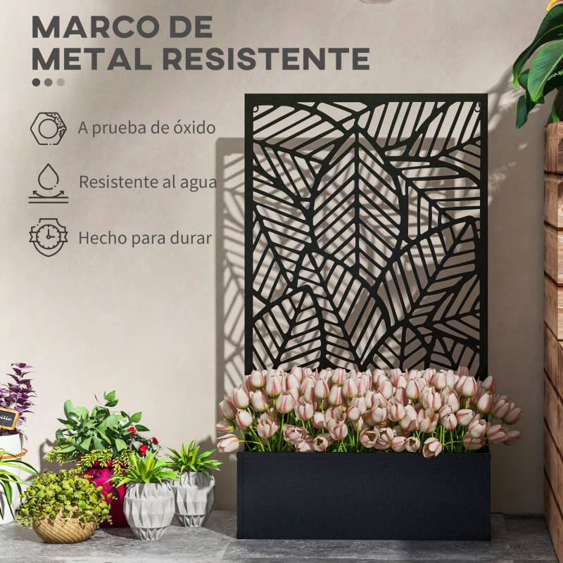 Outsunny Jardinera con Biombo de Metal Huerto Urbano de Pared o de Pie para Cultivos Plantas o Decoración 61x23x113 cm Negro
