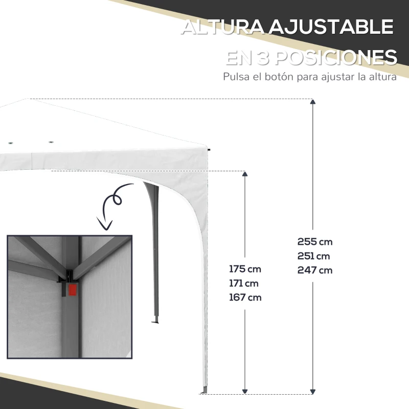 Outsunny Cenador de Jardín Plegable con Altura Ajustable Bolsa de Transporte Impermeable Anti-UV y Bolsas de Arena Blanco