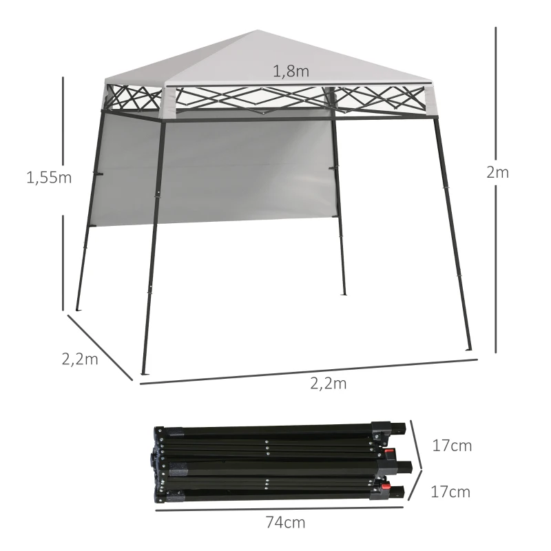 Outsunny Cenador Plegable 220x220x200 cm con 1 Pared Lateral Bolsa de Transporte Impermeable y Protección UV50+ Blanco