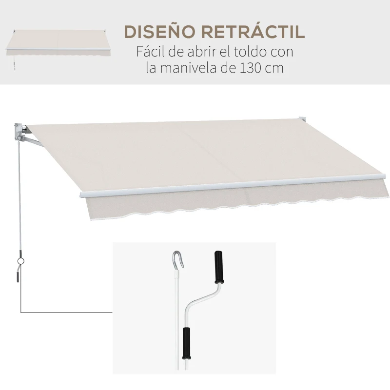 Outsunny Toldo de Pared Apertura Manual de Aluminio y Poliéster UV50+ para Exterior con Manivela 200x295 cm Blanco Crema