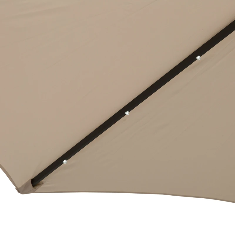 Outsunny Parasol de Terraza Ø268x238 cm con 24 Luces LED Solar Mecanismo de Inclinación Manivela y Poste Desmontable Crema