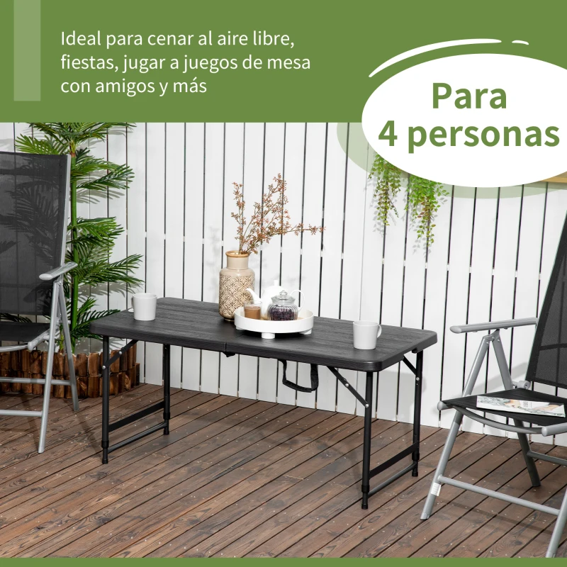 Outsunny Mesa de Comedor Exterior Plegable para 4 Personas con Altura Ajustable y Marco de Acero 118x60x56-74 cm Gris Oscuro