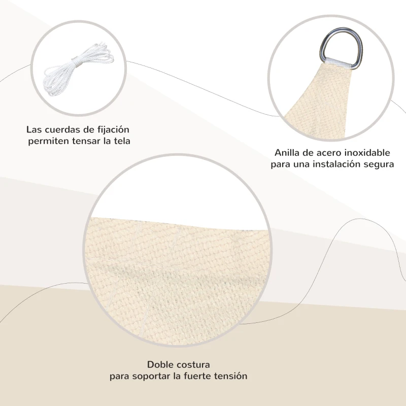 Outsunny Toldo Vela Rectangular 4x6 m con Anti-UV Anillas de Acero Inoxidable y Cuerdas de Nylon para Jardín Patio Crema