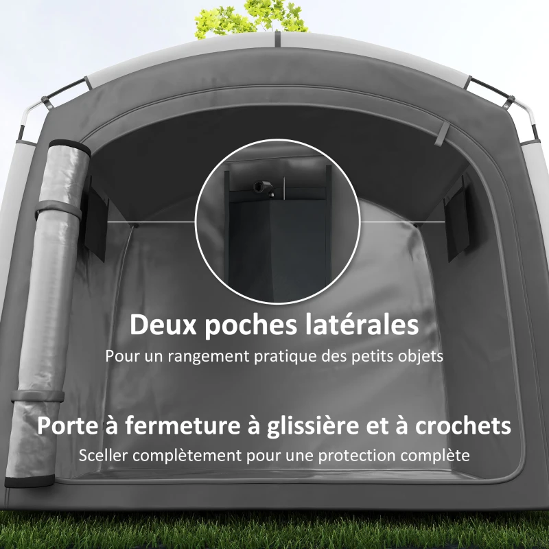 Outsunny Tente de vélo abri de vélo portable pour 3-4 vélos avec 2 poches latérales 205 x 140 x 188 cm gris foncé