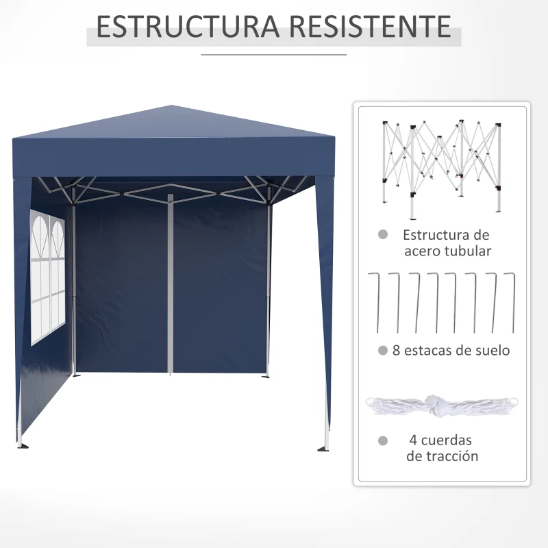 Outsunny Cenador de Jardín 2x2m con 4 Paredes Laterales Tela Oxford 2 Puertas 2 Ventanas y Bolsa de Transporte Impermeable Azul