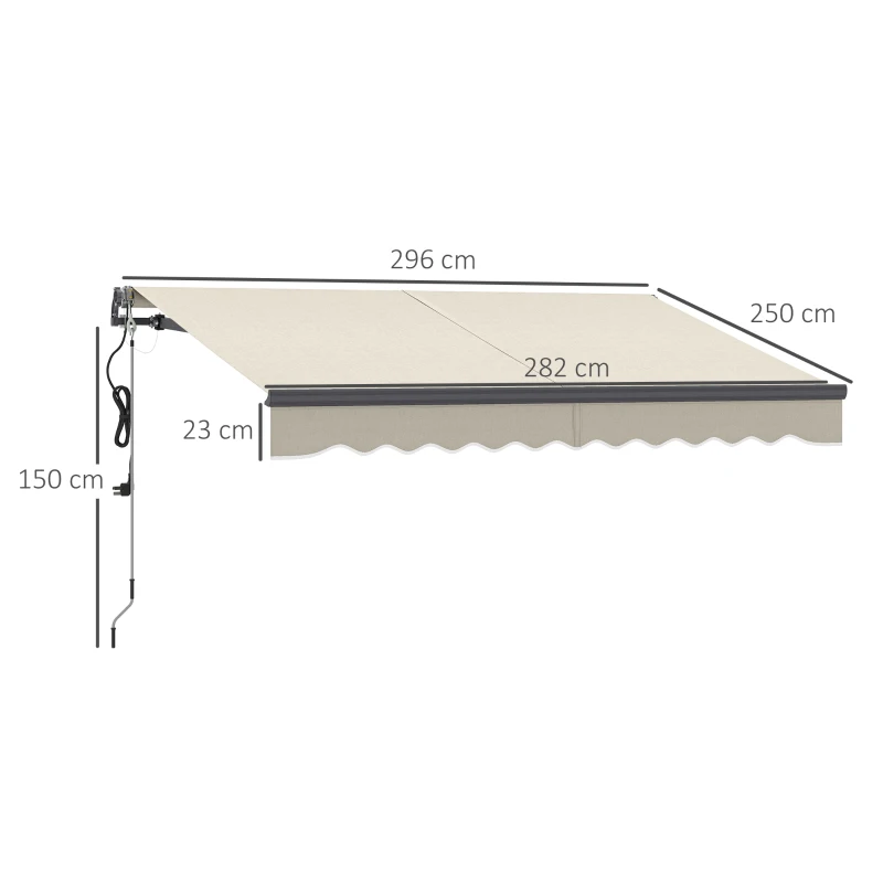 Outsunny Toldo Elétrico Retrátil com Controlo Remoto 296x250 cm Toldo de Exterior Enrolável com Manivela e Proteção UV30+ Creme