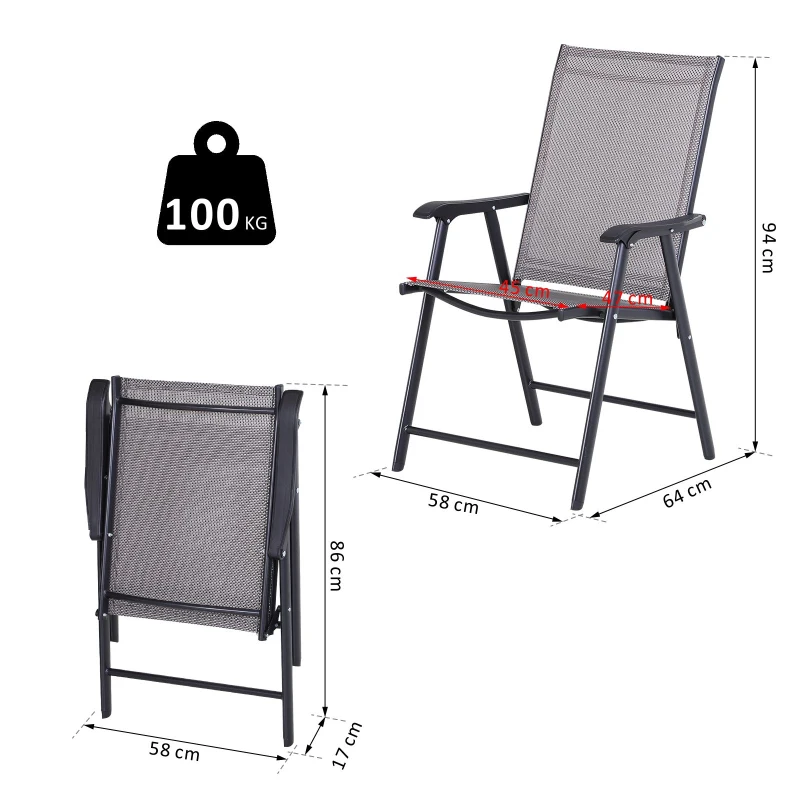 Outsunny Conjunto de 2 Sillas Plegables para Exterior con Reposabrazos  para Jardín Terraza Carga 110 kg 58x64x94 cm Gris