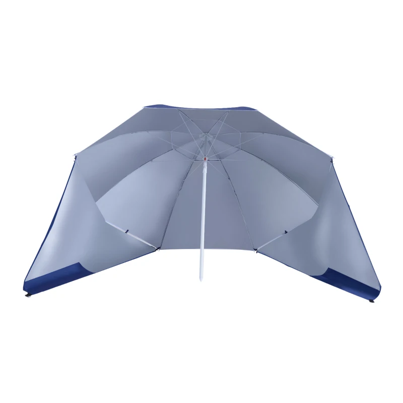 Outsunny Parasol para Playa 2 en 1 con 2 Paneles Laterales Toldo Portátil Anti-UV con Bolsa de Transporte Ø210x222cm Azul