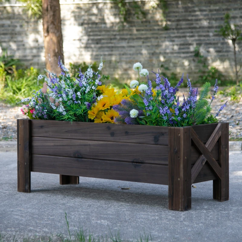 Outsunny Jardinera de Madera Jardinera Rectangular con Patas Elevadas y 2 Drenajes para Flores Plantas 100x36,5x36 cm Marrón