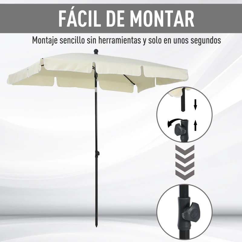 Outsunny Sombrilla de Terraza de Aluminio 198x130x245 cm Parasol de Jardín Rectangular con Función de Inclinación Beige