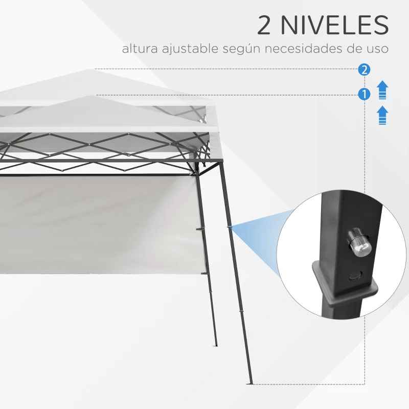 Outsunny Cenador Plegable 220x220x200 cm con 1 Pared Lateral Bolsa de Transporte Impermeable y Protección UV50+ Blanco