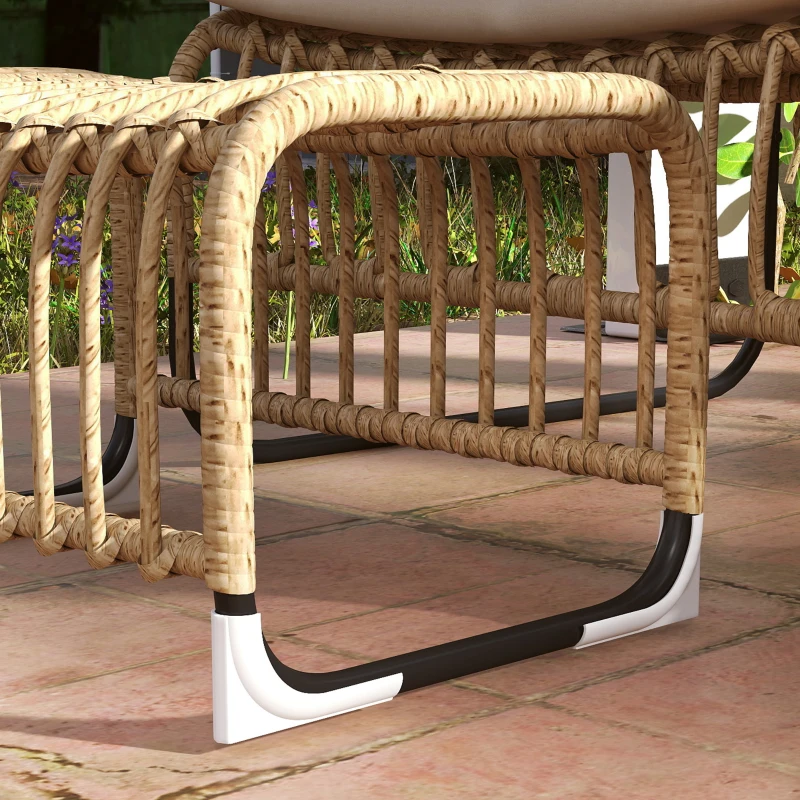 Outsunny Rattanowy Fotel Relaksacyjny z Podnóżkiem Odporny na UV, z Poduszką, 65 x 93 x 80 cm, Kolor Drewna Naturalnego