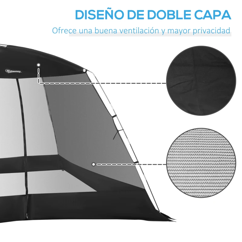 Outsunny Carpa de Jardín 3x3x2 m Cenador para 4-6 Personas con 4 Mosquiteras y Puerta Incluye Bolsa de Transporte Negro