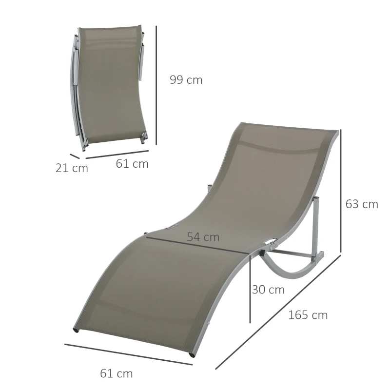 Outsunny Conjunto de 2 Tumbonas de Jardín Tumbonas Plegables con Marco de Aluminio Texteline para Piscina Patio 165x61x63 cm Gris