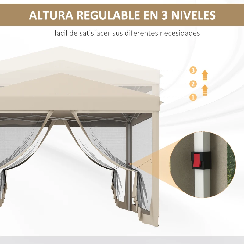 Outsunny Cenador de Jardín 3x3 m con Mosquiteras Anti-UV Marco de Acero y Bolsa de Transporte para Patio Terraza Fiesta Beige