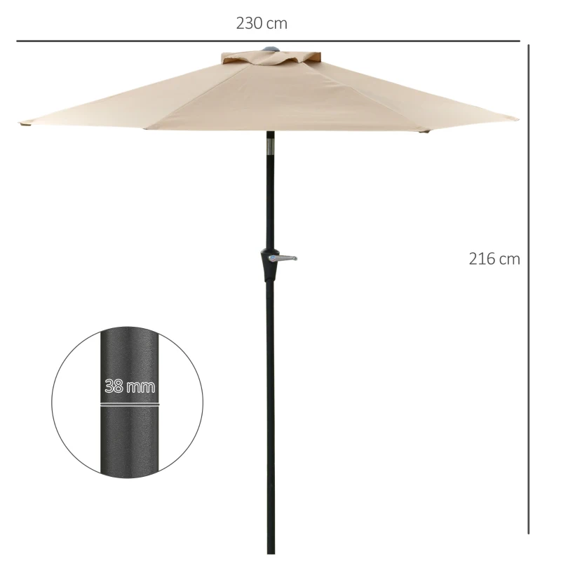 Outsunny Sombrilla de Jardín Ø230x216 cm Parasol Basculante con Apertura Manual Impermeable para Patio Piscina  Caqui