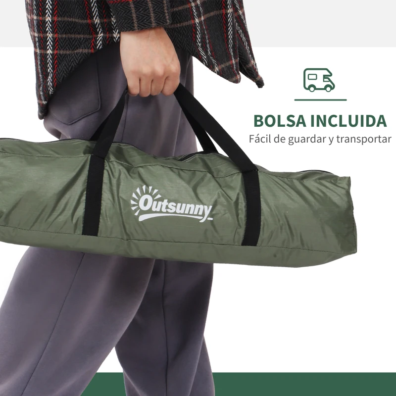 Outsunny Tienda de Camping Plegable con 2 Ventanas de Malla Bolsa de Transporte y Marco de Fibra de Vidrio 206x152x110 cm Verde