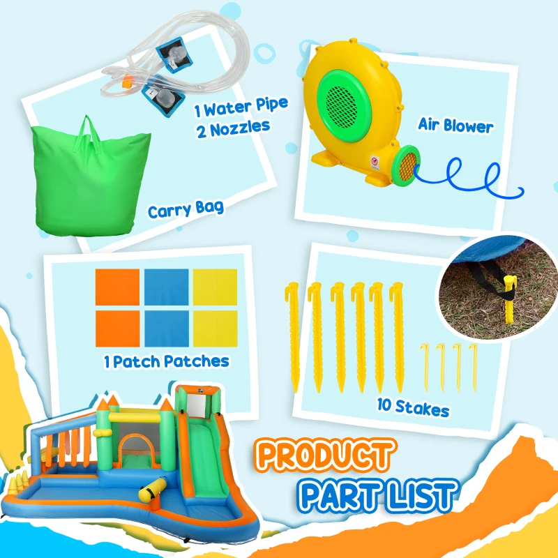 AIYAPLAY 8 in 1 Inflatable Bounce House with 680W Blower, Slide, 2 Pools, Basketball Hoop, Climbing Wall, Water Gun, Ring Toss