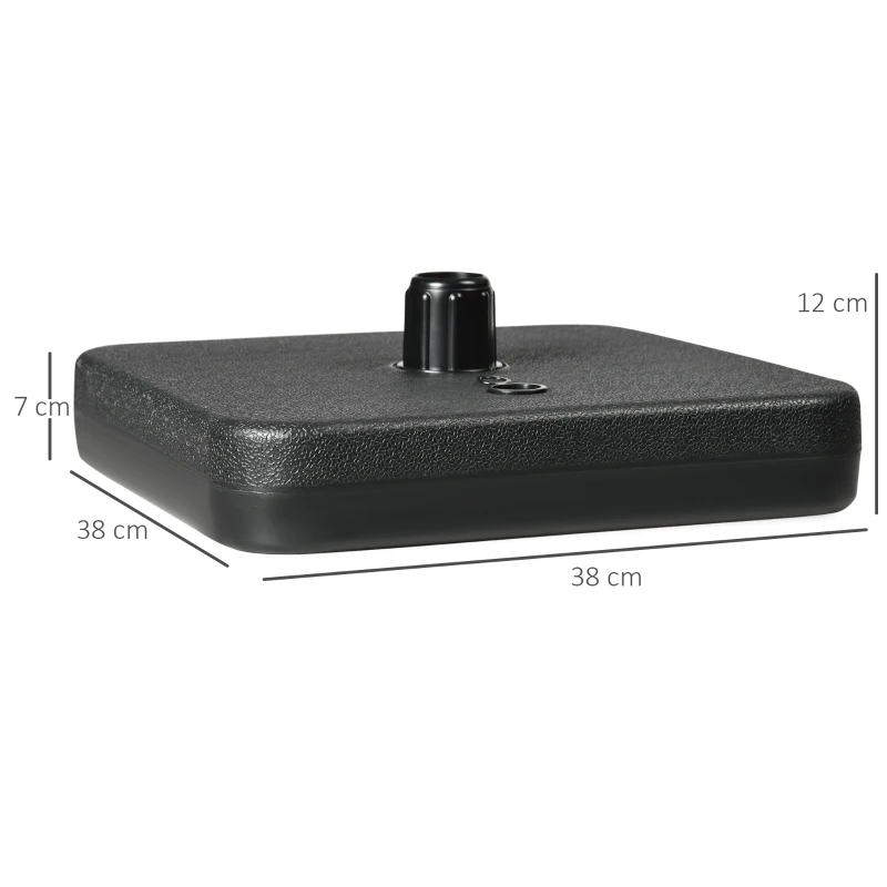 Outsunny Base de Sombrilla de Jardín Cuadrada Mástil Ø32-38 mm Rellenable de Arena 12 kg y Agua 9L 38x38x12 cm Negro