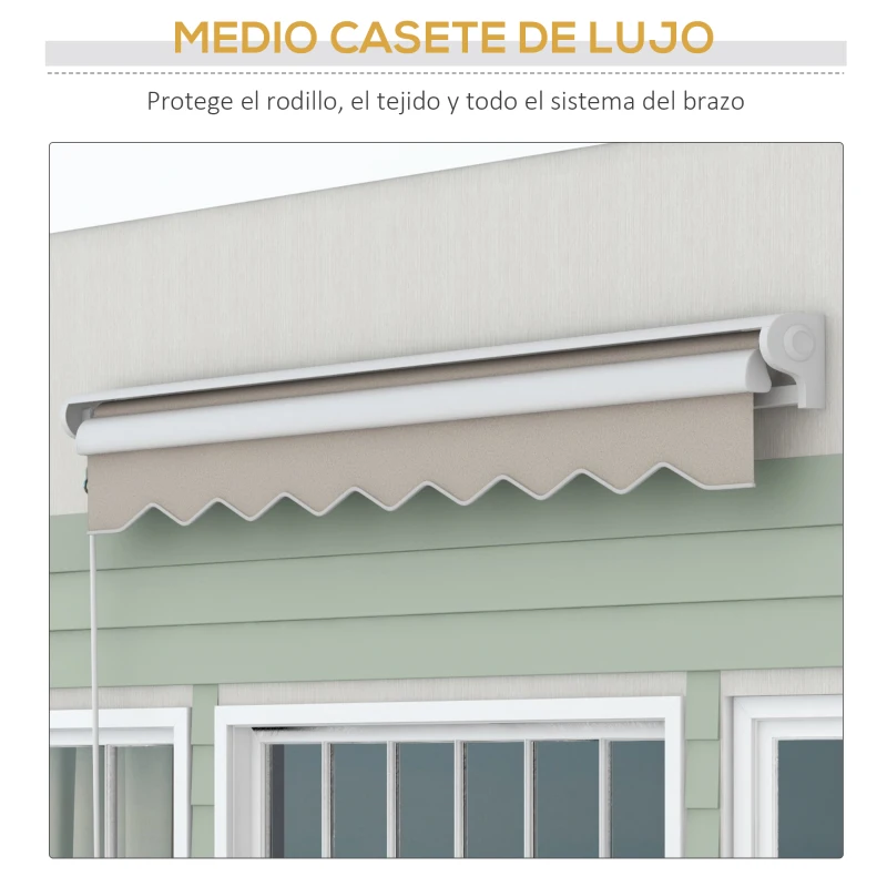 Outsunny Toldo Retráctil Eléctrico Manual 250x200 cm Toldo Portátil con Mando a Distancia Manivela Manual Marco de Aluminio Crema