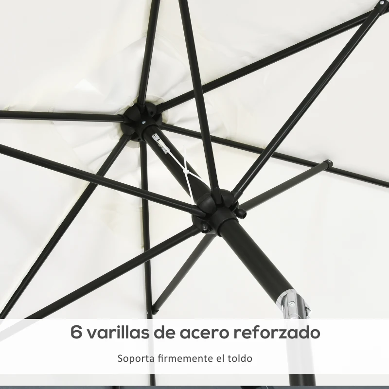 Outsunny Sombrilla de Aluminio 200x300x253 cm Parasol Rectangular de Jardín Inclinable con Manivela y Poste Desmontable Crema