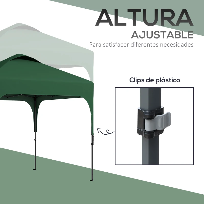Outsunny Carpa de Jardín 2,5x2,5x2,68 m Protección UV 50+ Ajustable en Altura con 4 Bolsas de Arena y Bolsa de Transporte Verde
