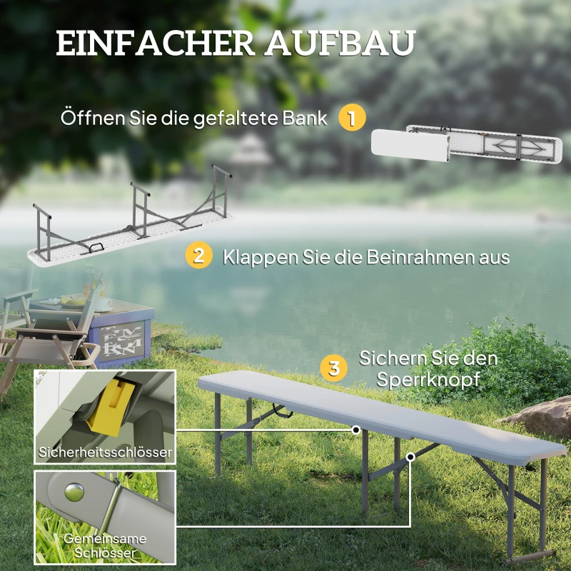 Outsunny Ławka Campingowa, Outdoor z Plastiku, Udźwig 240 kg, Biała