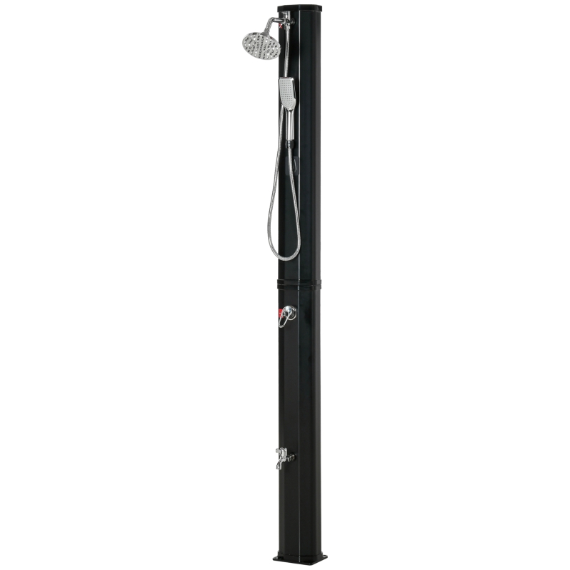 Outsunny Ducha Solar de Exterior de 35L con 2 Cabezales de Ducha Grifo y Agua Caliente 0-55℃ para Jardín 17,5x14,5x216 cm Negro