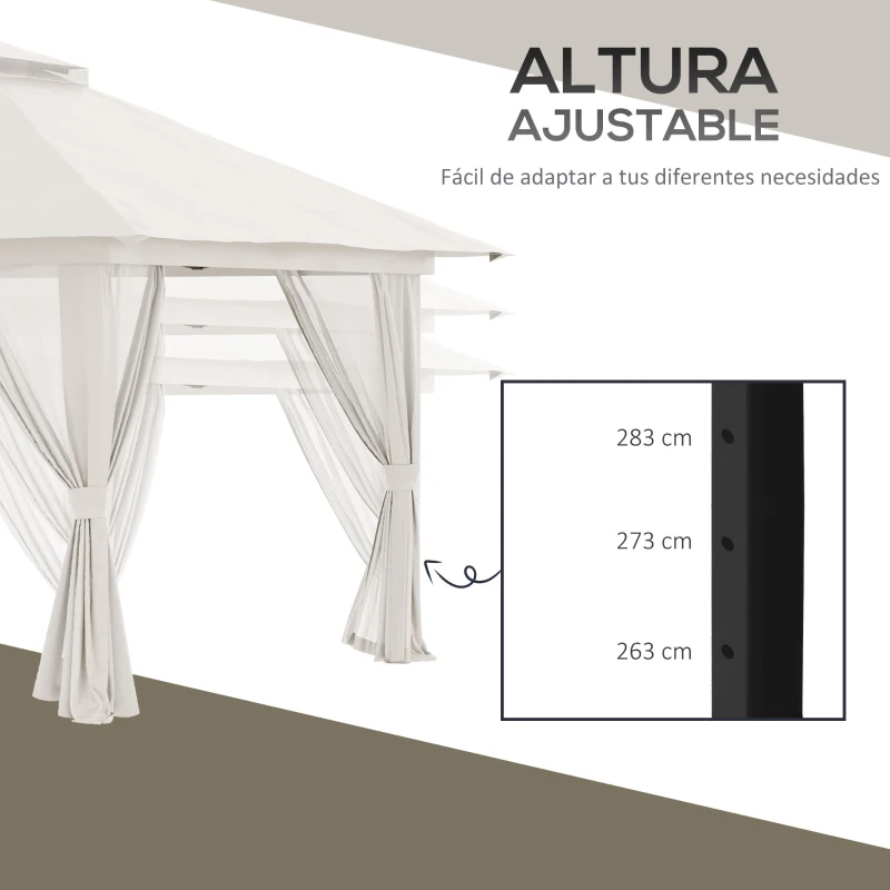 Outsunny Carpa Plegable Pop-up con Altura Ajustable Protección UV50+ Doble Techo y Mosquiteras 4x4x2,8 m Crema
