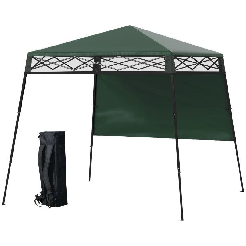Outsunny Cenador Plegable 220x220x200 cm con 1 Pared Lateral Bolsa de Transporte Impermeable y Protección UV50+ Verde