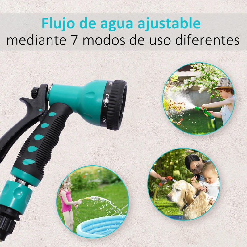 DURHAND Carrete para Manguera Retráctil 10m con 7 Modos de Riego Sistema de Enrollado Automático con Bloqueo Conector de 1m para Jardín Césped 28x14x34 cm Negro y Verde