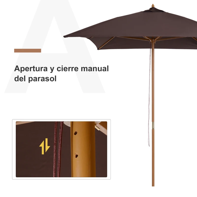 Outsunny Sombrilla Parasol 295x200x255 cm para Jardín Terraza con Mástil de Madera y Toldo de Poliéster 180g/m² Color Café