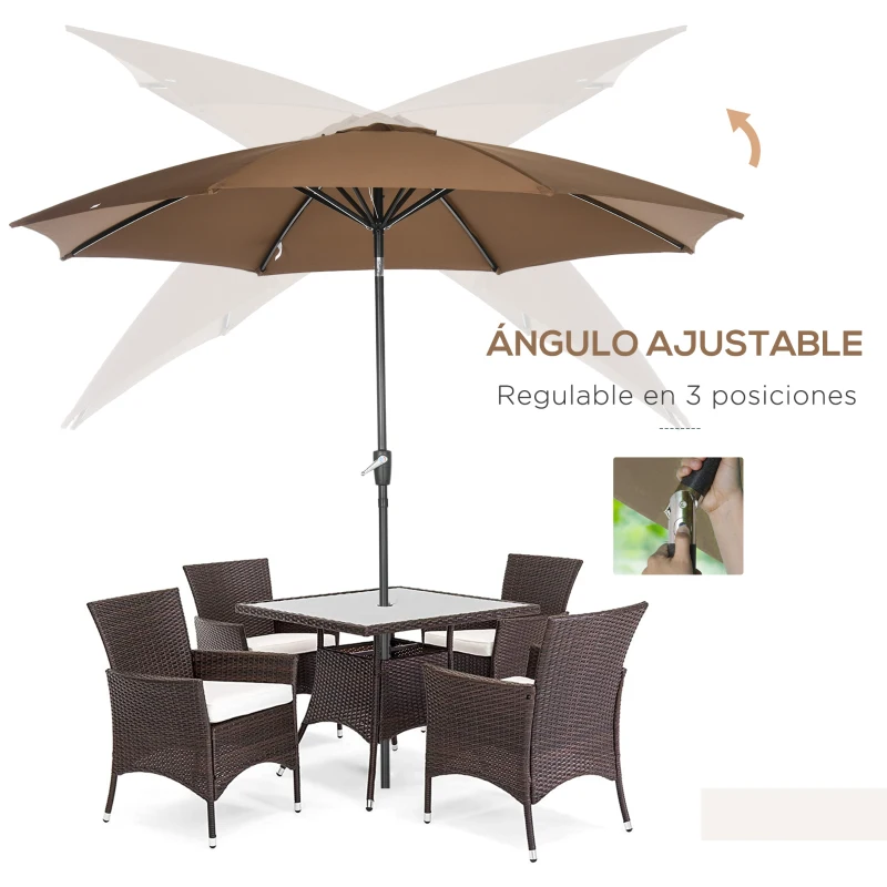 Outsunny Sombrilla de Jardín con Manivela y Techo Inclinable y para Patio Terraza Exterior Ø300x252 cm Marrón