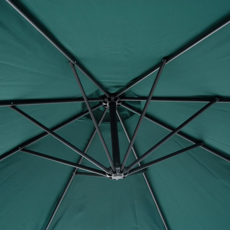 Outsunny Sombrilla de Jardín Ø300x250 cm Parasol Excéntrico Reclinable con Manivela Base Cruzada Tejido Verde Oscuro