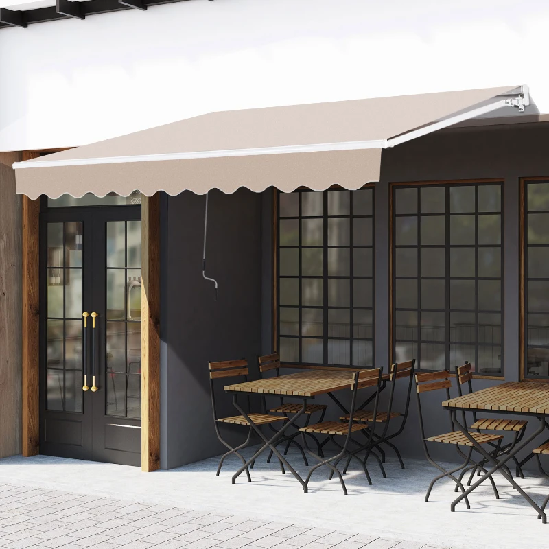 Outsunny Toldo Manual Retráctil 295x200 cm con Manivela de Metal Impermeable y Anti-UV para Jardín Terraza Beige