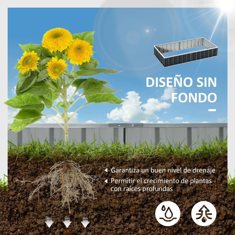 Outsunny Huerto Urbano 174x90x30 cm Arriate de Jardín de Acero Incluye Guantes Jardinera Macetero Rectangular para Cultivos Plantas Flores para Terraza Balcón Exterior Gris
