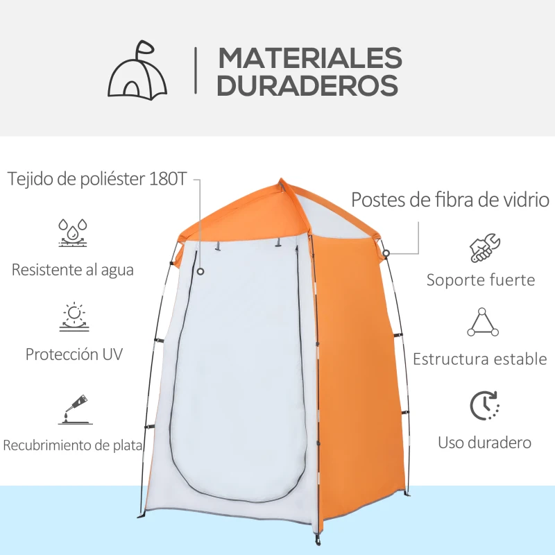 Outsunny Tienda de Ducha Camping Portátil UV25+ Tienda de Privacidad Tienda Instantánea para Baño Vestuario Cambiador Inodoro con Ventana Bolsillo y Bolsa de Transporte 123x121x198 cm Naranja