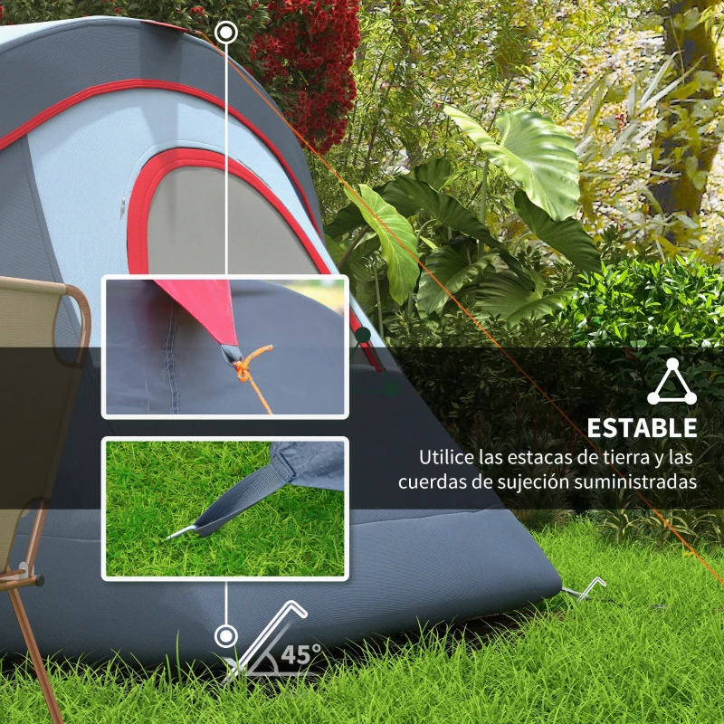 Outsunny Tienda de Acampada para 6 Personas Impermeable 3000mm+ con Bolsa de Transporte y Gancho 455x220x180 cm Gris