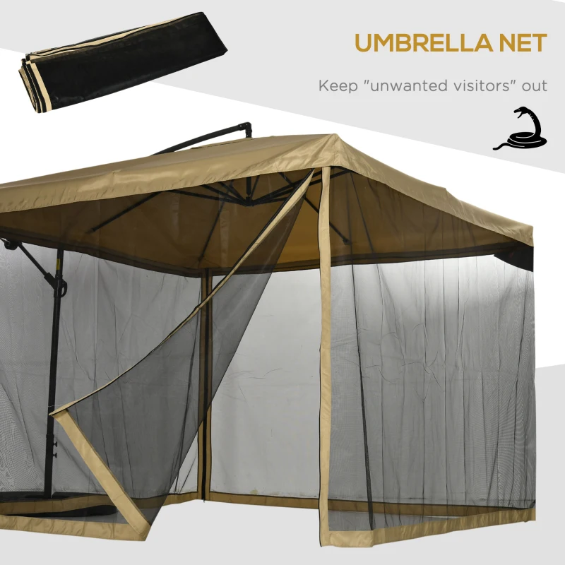 Outsunny parasol met muskietennet, inclusief Handslinger, ventilatieopening, 296 cm x 296 cm x 272 cm, wit+ zwart