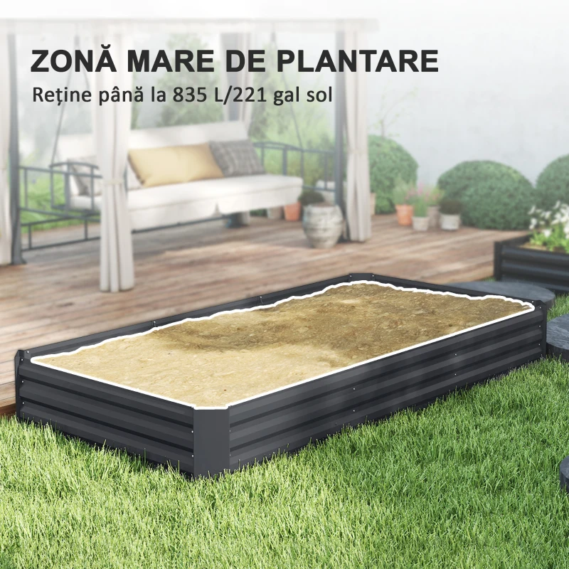Outsunny Strat de Grădină Înălțat Galvanizat cu Partea Inferioară Deschisă, 240x120x30 cm, Gri