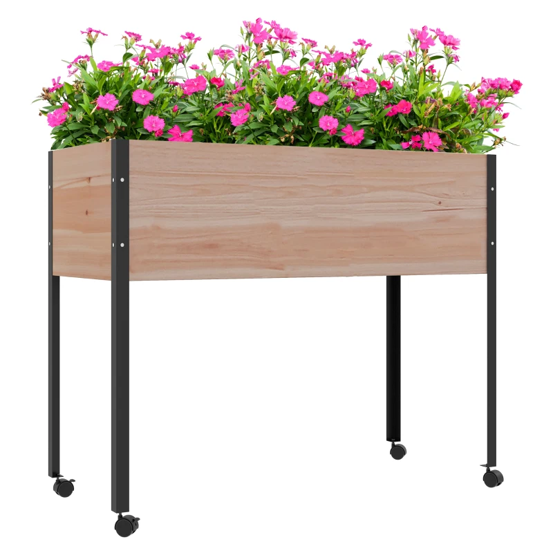 Outsunny Horta Elevada com Rodas 99x42x81 cm Horta Urbana Elevada Mesa de Cultivo com Tecido Não Tecido para Cultivo Madeira