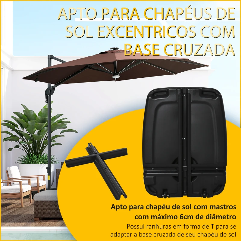 Outsunny Base de Chapéu de Sol com 2 Rodas Preenchível com Água 60kg Areia 68kg Misto 75kg Suporte de Chapéu de Sol para Jardim Pátio Terraço 80x60x15cm Preto