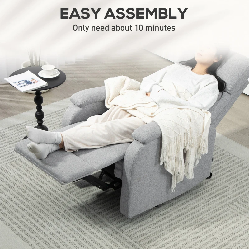 HOMCOM Fotoliu Recliner din In cu Suport Reglabil pentru Picioare, 69x91,5x103 cm, Gri