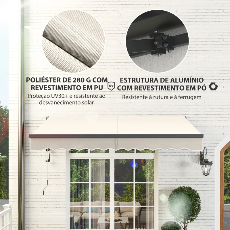 Outsunny Toldo Elétrico Retrátil com Controlo Remoto 296x250 cm Toldo de Exterior Enrolável com Manivela e Proteção UV30+ Creme