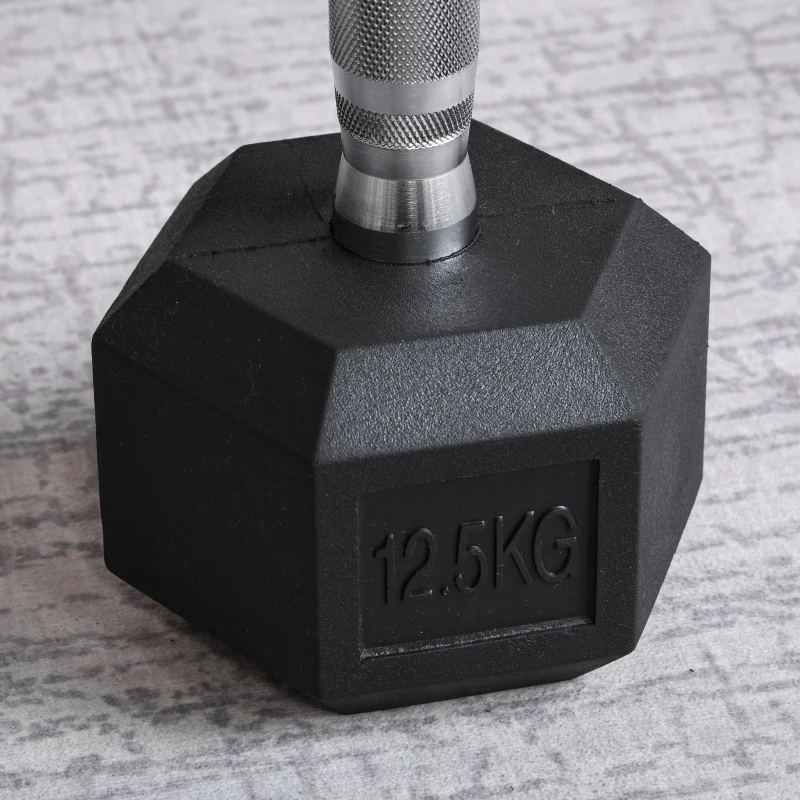 HOMCOM 12.5KG Single Rubber Hex Dumbbell Portable Hand Weights Dumbbell Home Gym