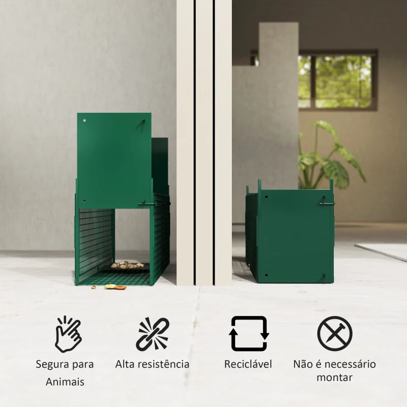 Outsunny Armadilha para Animais Vivos 60x18x20 cm com Porta Gaiola de Captura para Coelhos Raposas Pequenas Verde Escuro