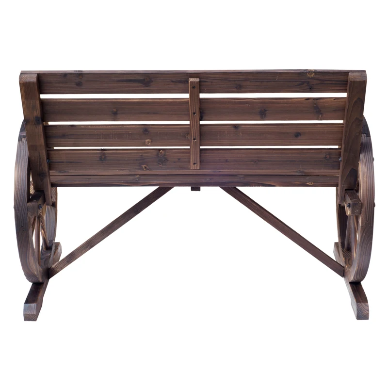 Outsunny Banco de madeira ao ar livre com apoio de braços em forma de roda Vista envelhecida para varanda Terraço 105,5x56x75 cm Marrom rústico