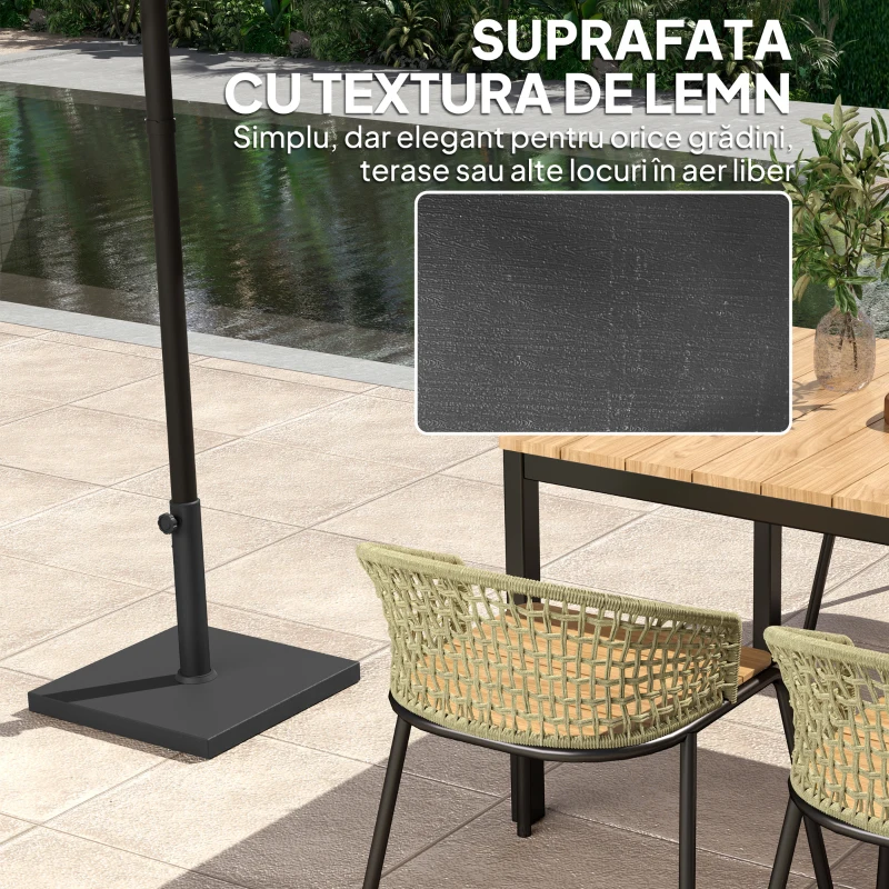 Bază Pătrată Outsunny pentru Umbrelă de 14.5 kg cu Manivelă, din HDPE și Beton, 44x44x30 cm, Negru